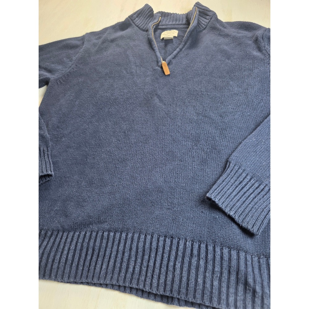 St Johns Bay Mens Navy Blue 100% Cotton Quarter Zip Sweater Medium Mock Neck